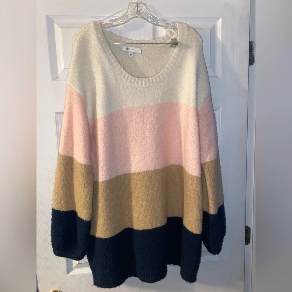 Cozy Fever oversized colorblock sweater, 2X fits up to 4X - Picture 1 of 5
